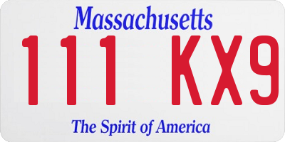 MA license plate 111KX9