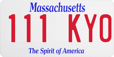 MA license plate 111KY0