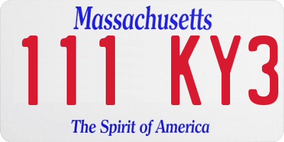 MA license plate 111KY3