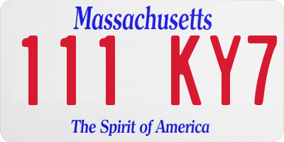 MA license plate 111KY7