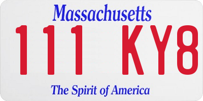 MA license plate 111KY8