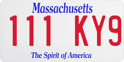 MA license plate 111KY9