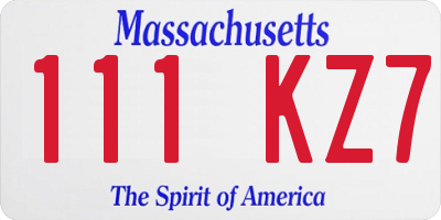 MA license plate 111KZ7
