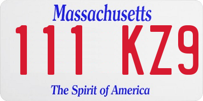 MA license plate 111KZ9