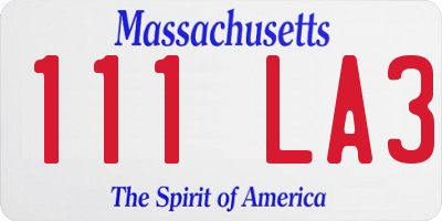 MA license plate 111LA3