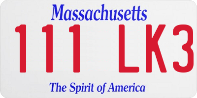 MA license plate 111LK3