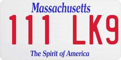 MA license plate 111LK9