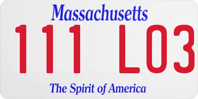 MA license plate 111LO3
