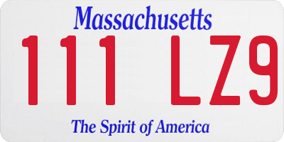 MA license plate 111LZ9