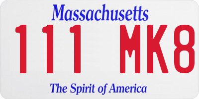MA license plate 111MK8