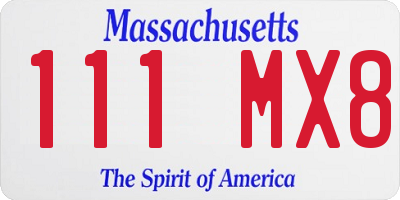 MA license plate 111MX8