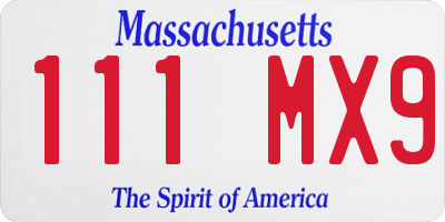 MA license plate 111MX9