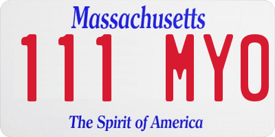 MA license plate 111MY0