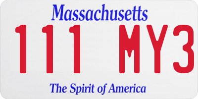 MA license plate 111MY3