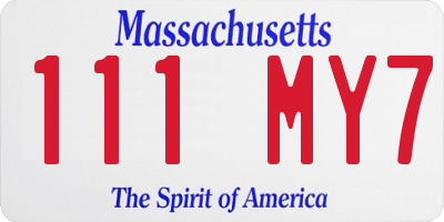 MA license plate 111MY7