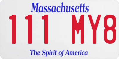 MA license plate 111MY8