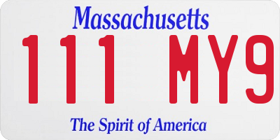 MA license plate 111MY9