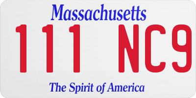 MA license plate 111NC9