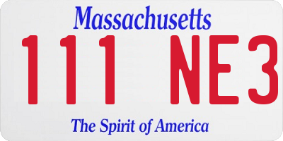 MA license plate 111NE3