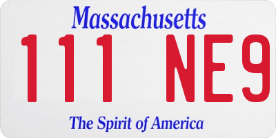 MA license plate 111NE9