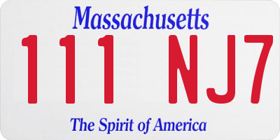MA license plate 111NJ7