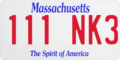 MA license plate 111NK3