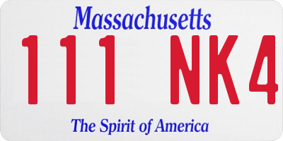 MA license plate 111NK4