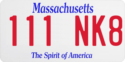 MA license plate 111NK8