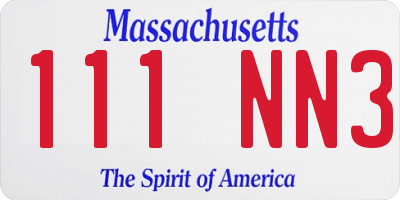 MA license plate 111NN3