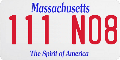 MA license plate 111NO8