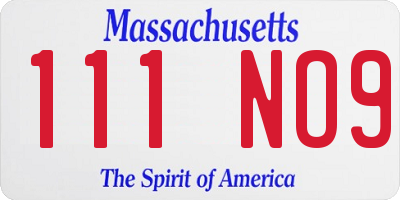 MA license plate 111NO9