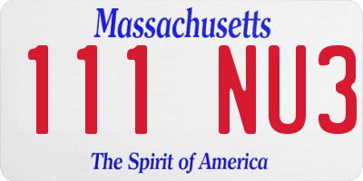 MA license plate 111NU3