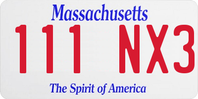 MA license plate 111NX3