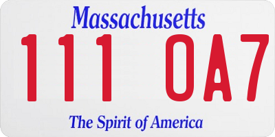 MA license plate 111OA7