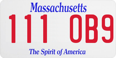 MA license plate 111OB9