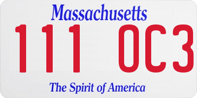 MA license plate 111OC3