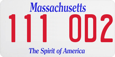 MA license plate 111OD2
