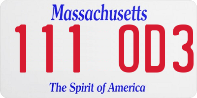 MA license plate 111OD3