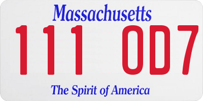MA license plate 111OD7