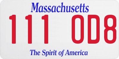 MA license plate 111OD8
