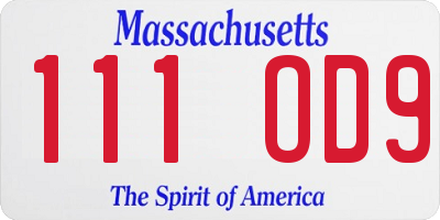 MA license plate 111OD9