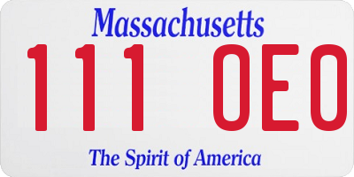 MA license plate 111OE0