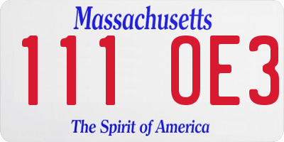 MA license plate 111OE3