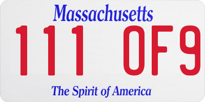 MA license plate 111OF9