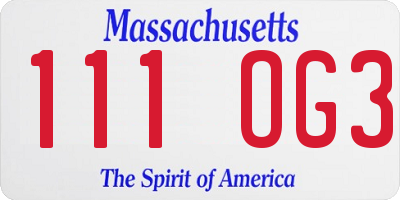 MA license plate 111OG3