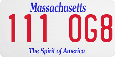 MA license plate 111OG8