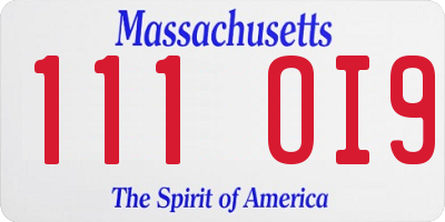 MA license plate 111OI9
