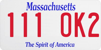 MA license plate 111OK2