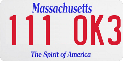MA license plate 111OK3