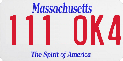 MA license plate 111OK4
